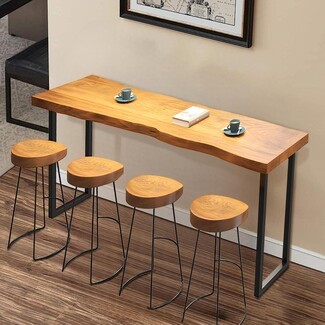 Bar Table Set Live Edge Look Contoured Seats High Top Dining Set