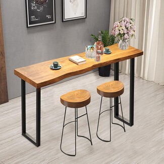 Bar Table Set Live Edge Top U-Shaped Legs Kitchen Pub Table