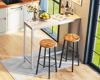 Bar Table Set Narrow Profile Backless Stools Small Kitchen Bar Set