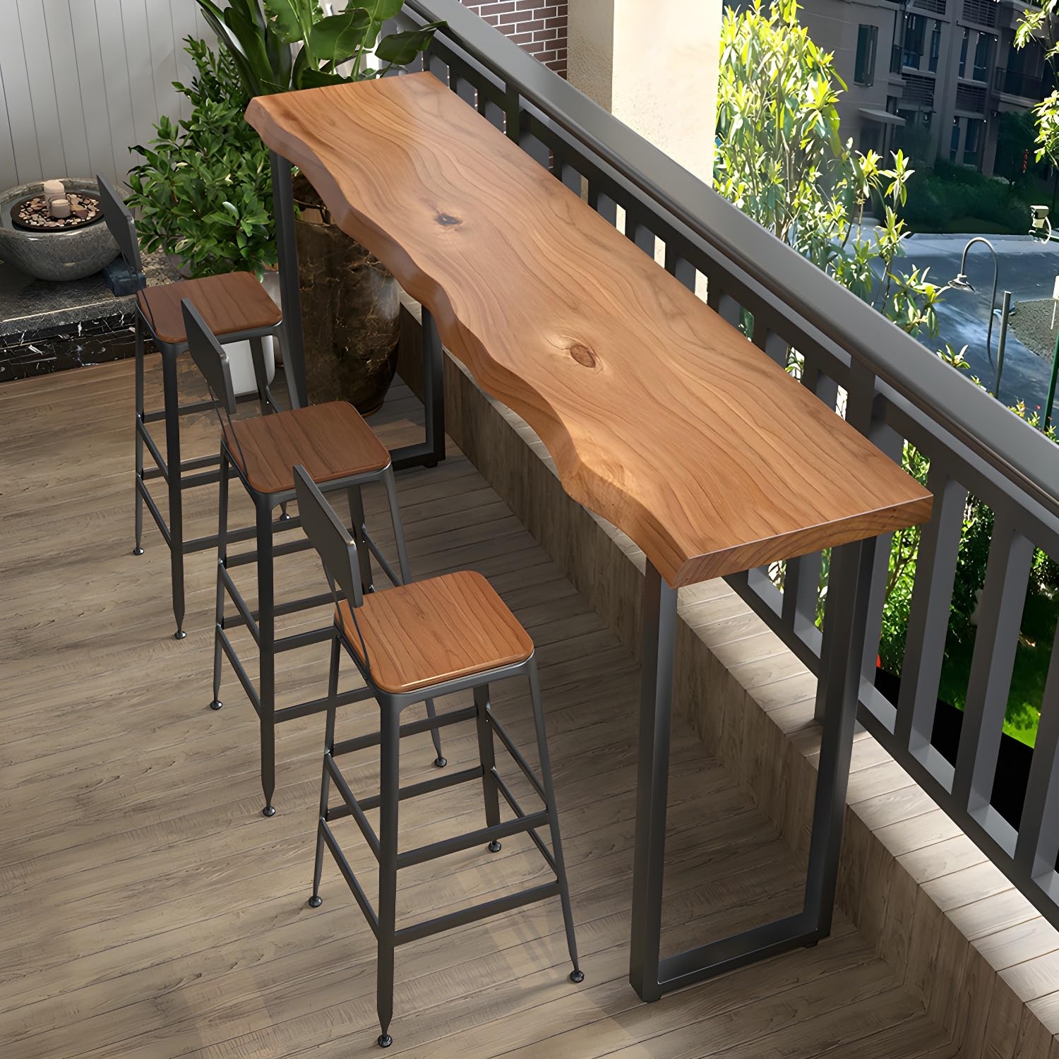 Bar Table Set: U-Shaped Legs Honey Industrial Balcony Dining Set