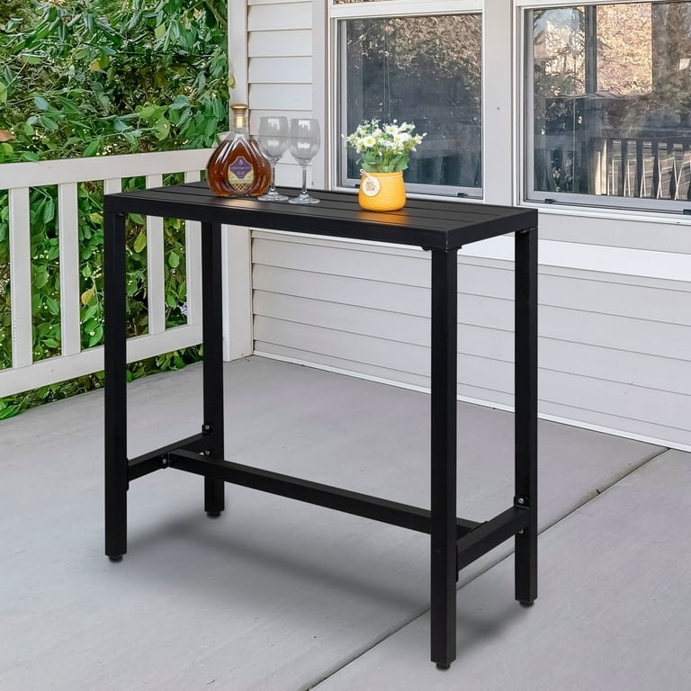 Bar Table: Slatted Top All Weather Outdoor Slatted Pub Table