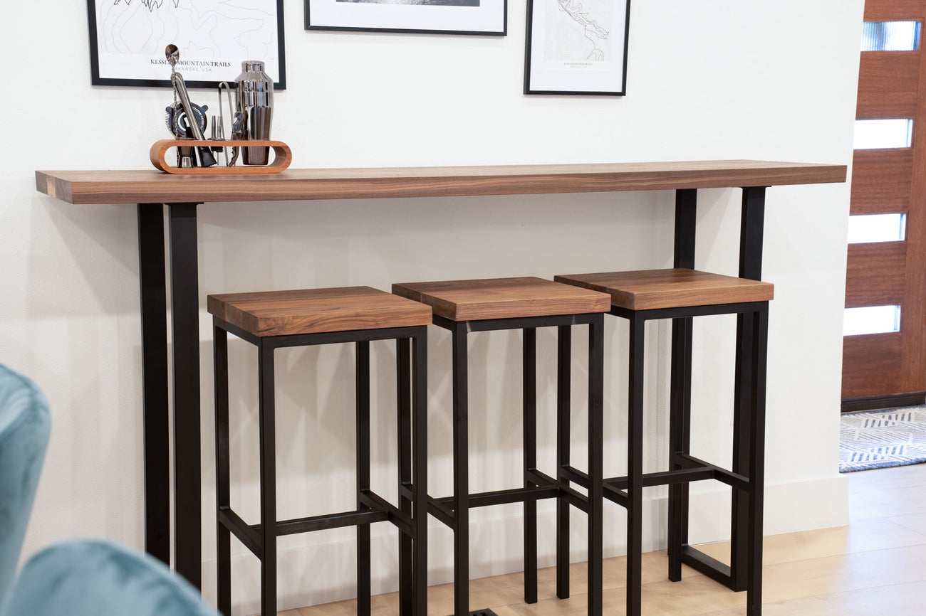 Bar Table Solid Walnut Wood Industrial Metal Frame Small Home Bar