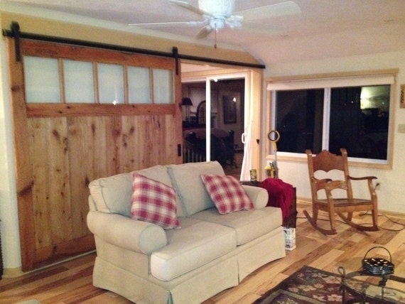 Barn Door With Frosted Glass Windows And Reclaimed Wood