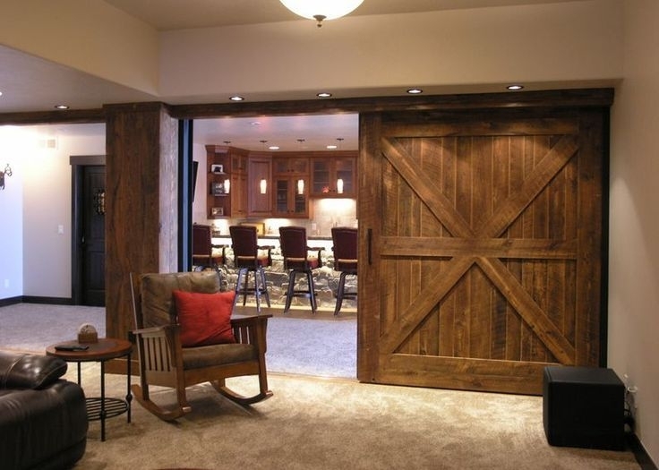 Barn Door X-Brace Design Stone Look Base Wood Divider