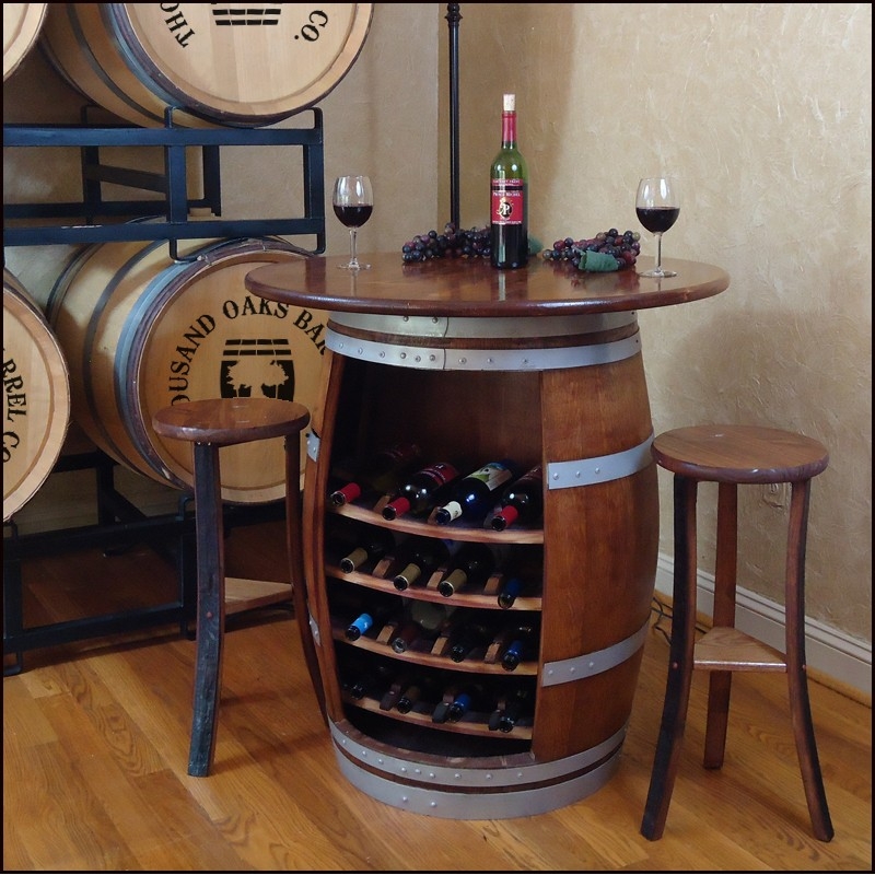 Barrel Bistro Set with Built-in Wine Storage Shelves