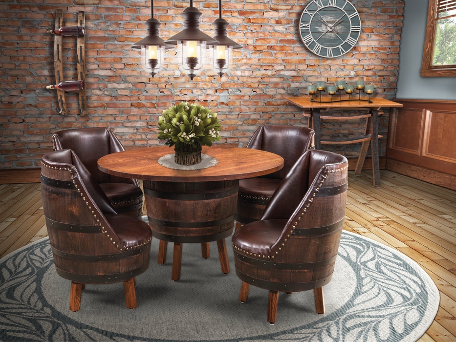 Barrel Dining Set with Nailhead Trim and Upholstered Chairs
