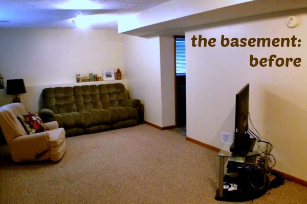 Basement Living Room: Traditional Layout and Tufted Green Sofa