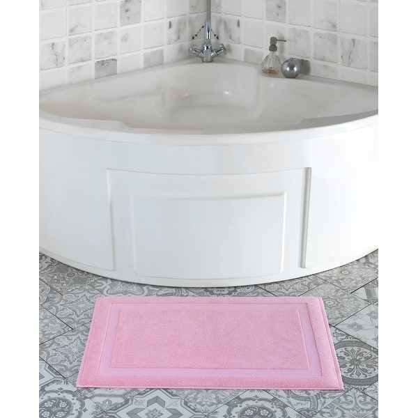 Bath Mat Soft Pink Hue Frame Inset Border Textured Terry