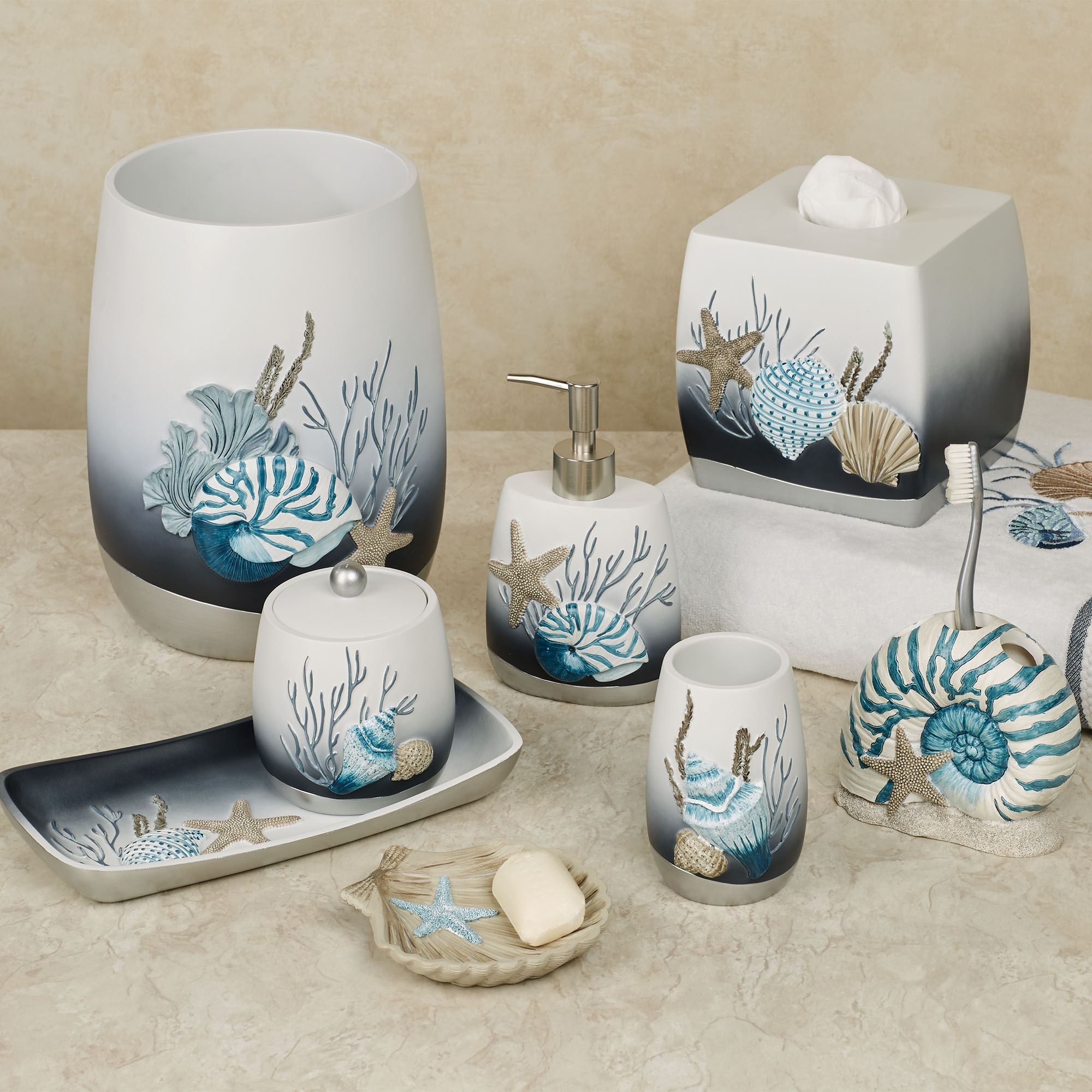 Bathroom Accessory Set Navy Ombre Effect Silver Base