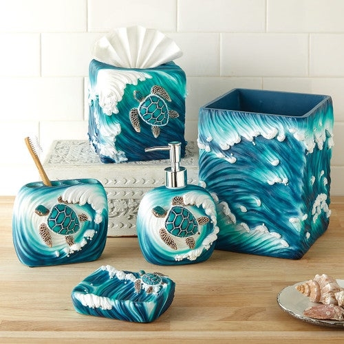 Bathroom Accessory Set Sculpted Waves Ocean Blue