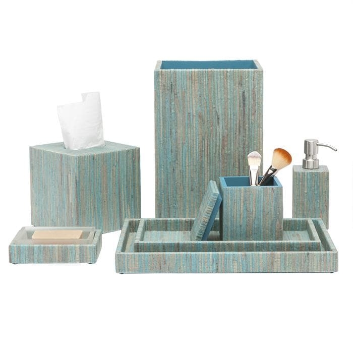 Bathroom Accessory Set Vertical Linear Texture Teal