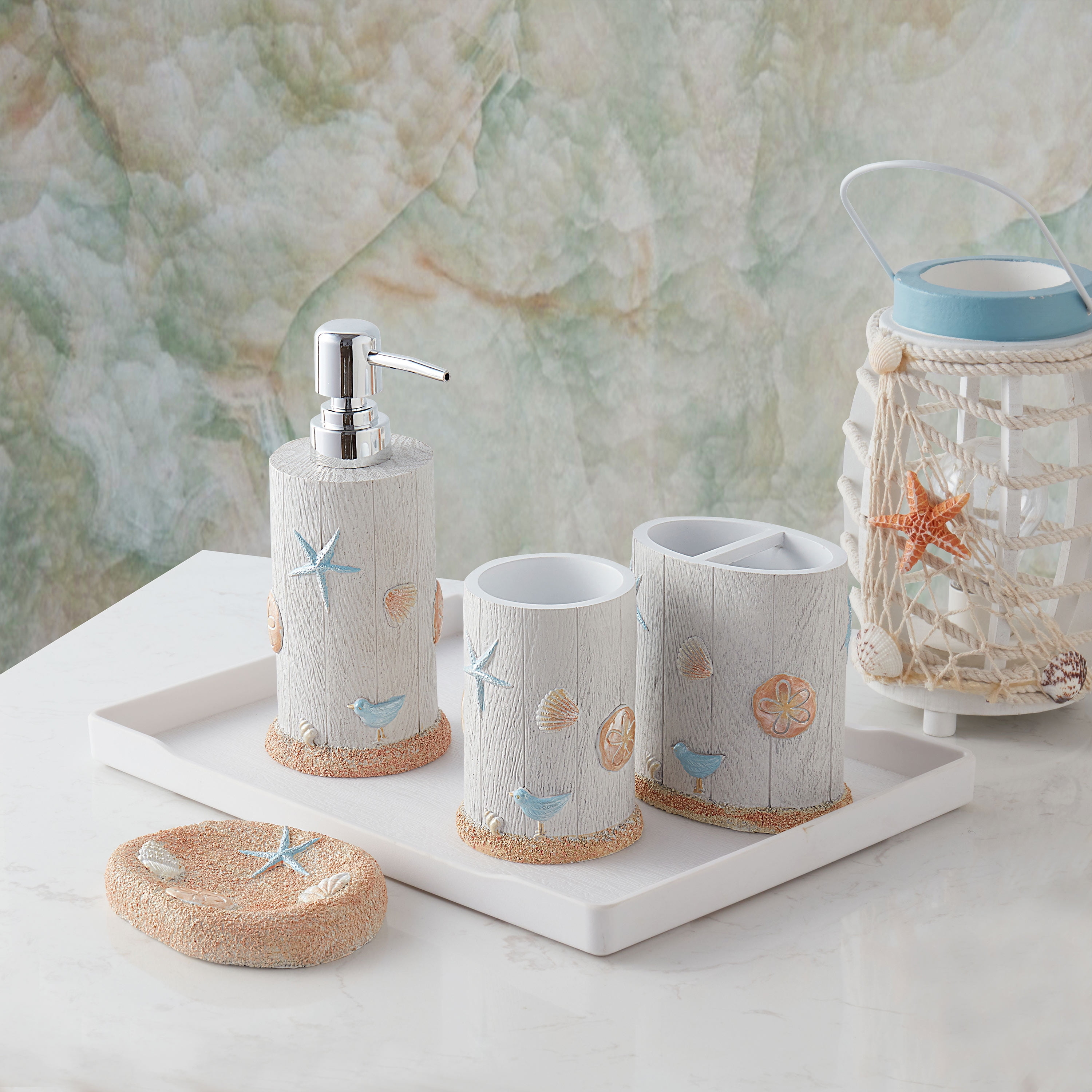 Bathroom Accessory Set Weathered Texture Sandy Base