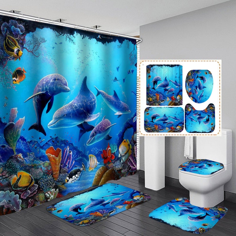 Bathroom Decor Set Coordinated Marine Theme Dolphin