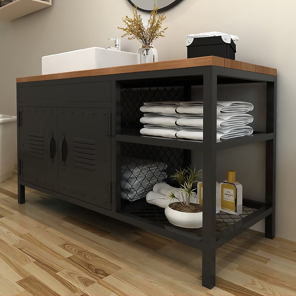 Bathroom Vanity featuring Locker Style Doors and Metal