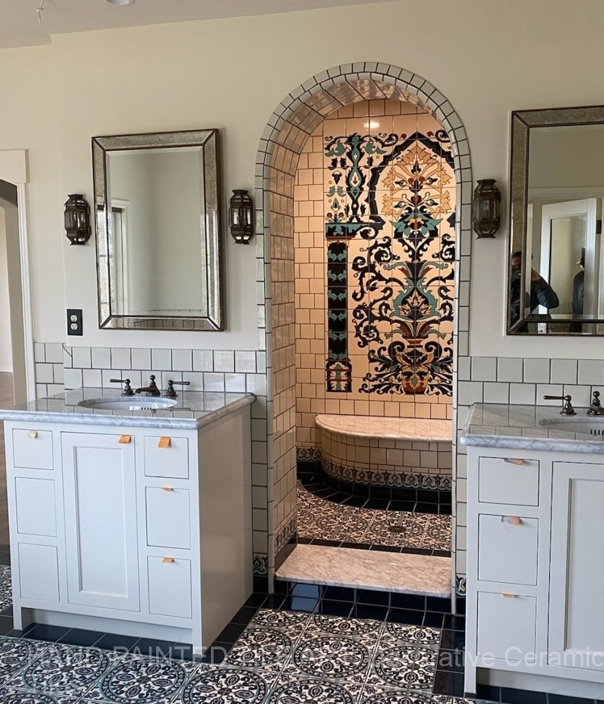 Bathroom Vanity Hand Painted Mural Moroccan Tile Bathroom Mural