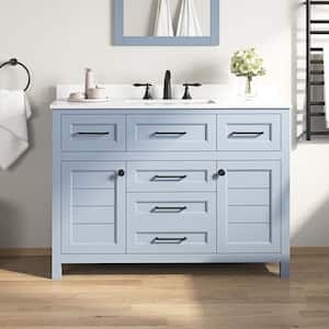 Bathroom Vanity in Spruce Blue with Slatted Door Panels