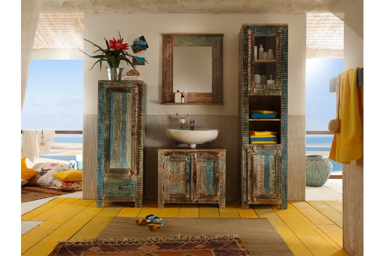 Bathroom Vanity Set with Hand Carved Patterns in Teal