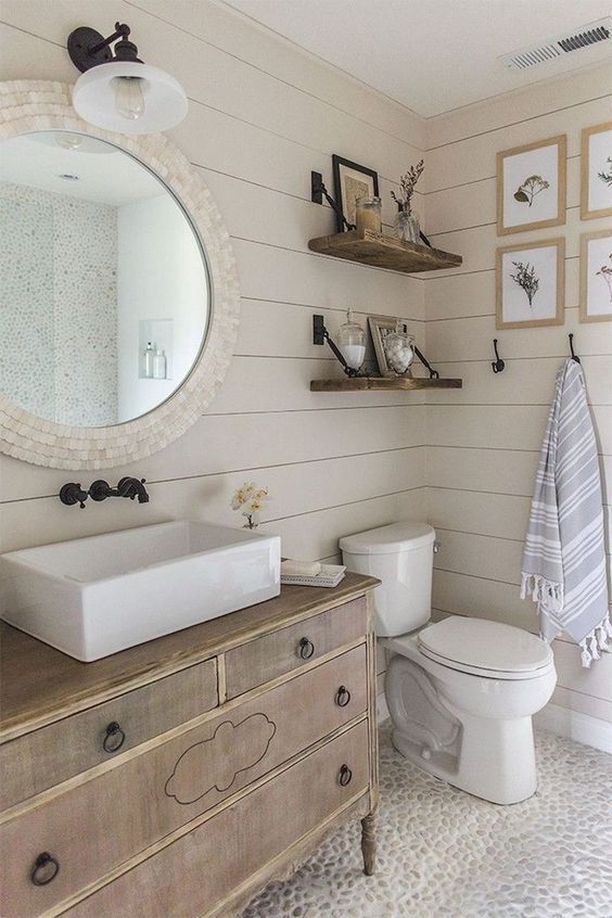Bathroom Vanity using Repurposed Dresser with Shiplap