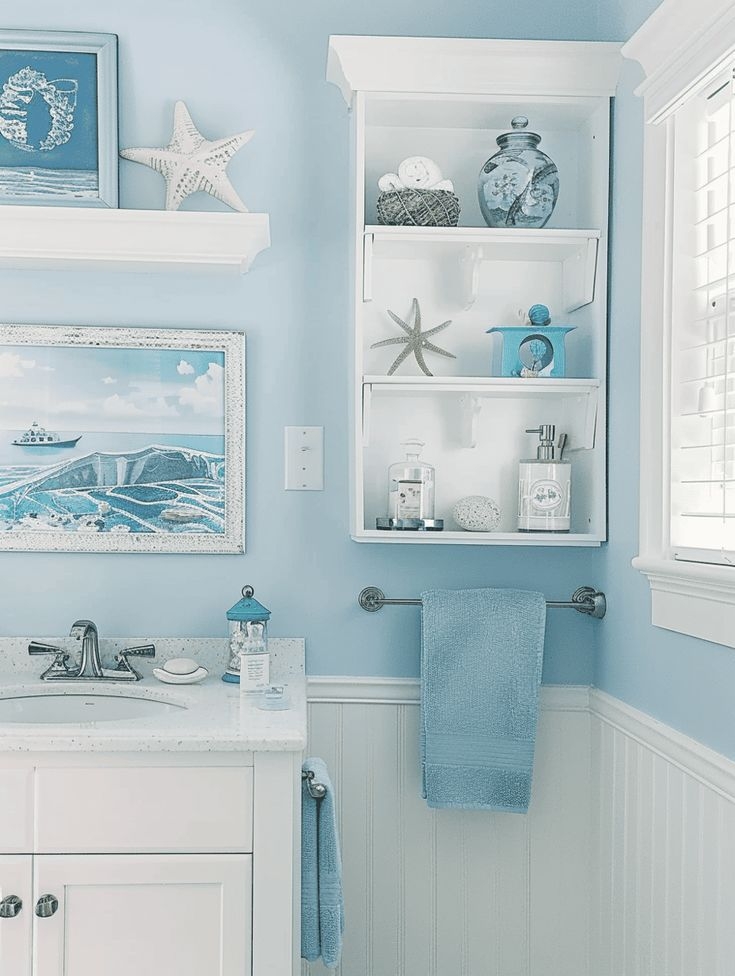 Bathroom Vanity White Beadboard Open Wall Hutch