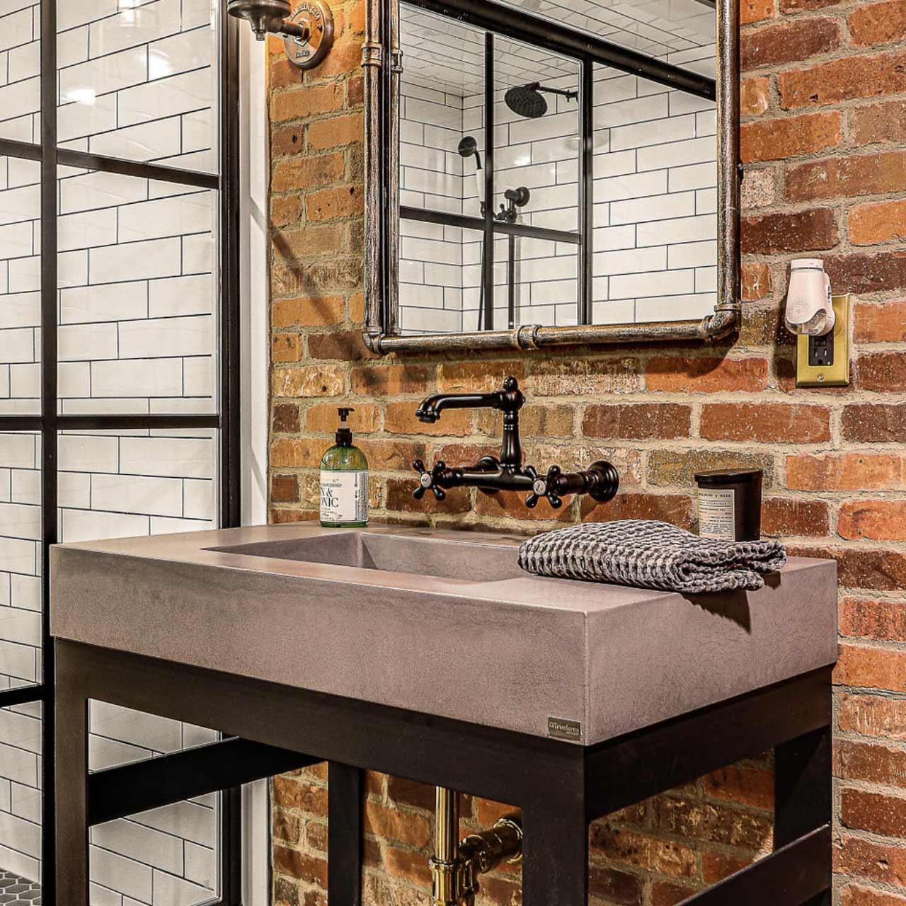 Bathroom Vanity with Concrete Basin and Trough Sink