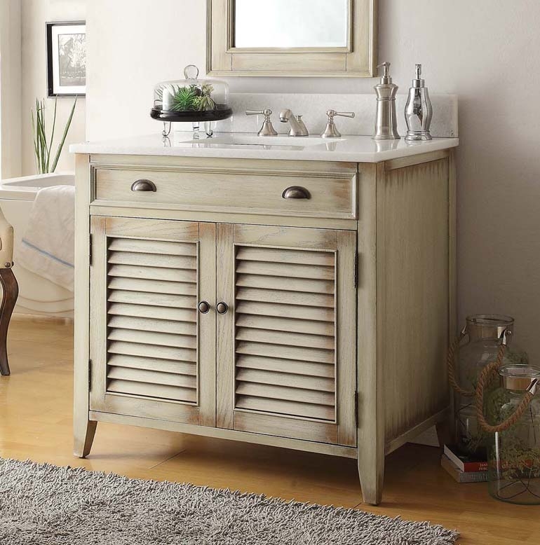 Bathroom Vanity with Distressed Finish and Shutter Doors