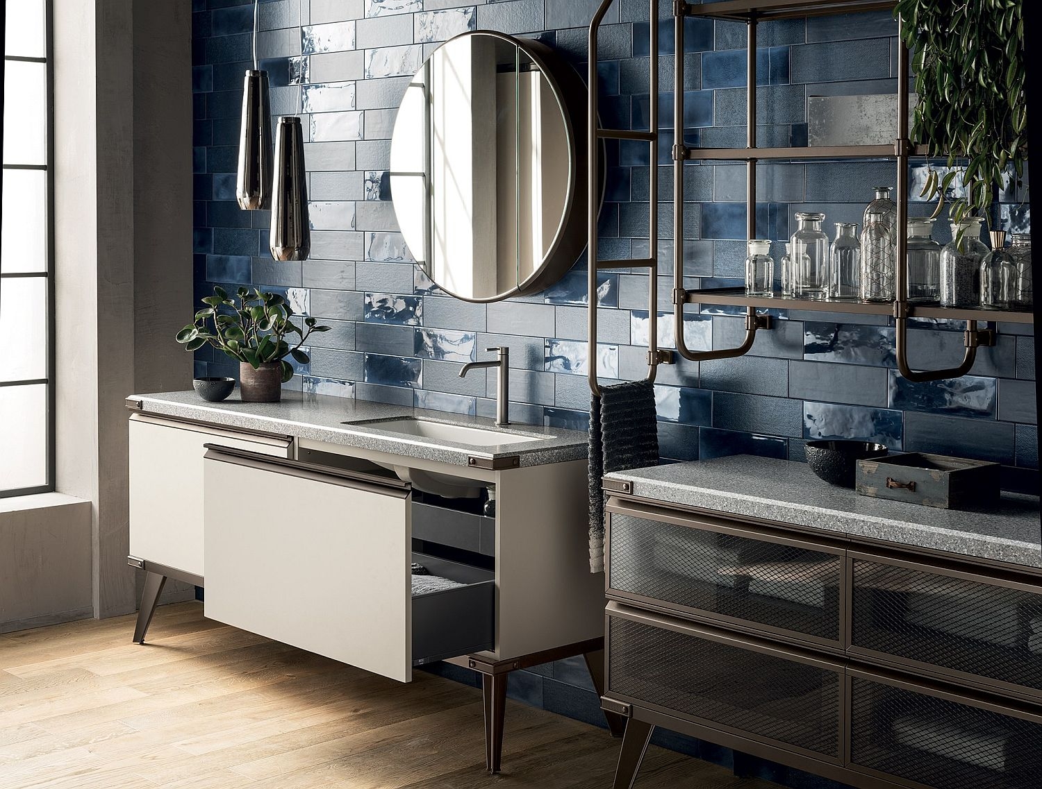 Bathroom Vanity with Mesh Front Drawers and Blue