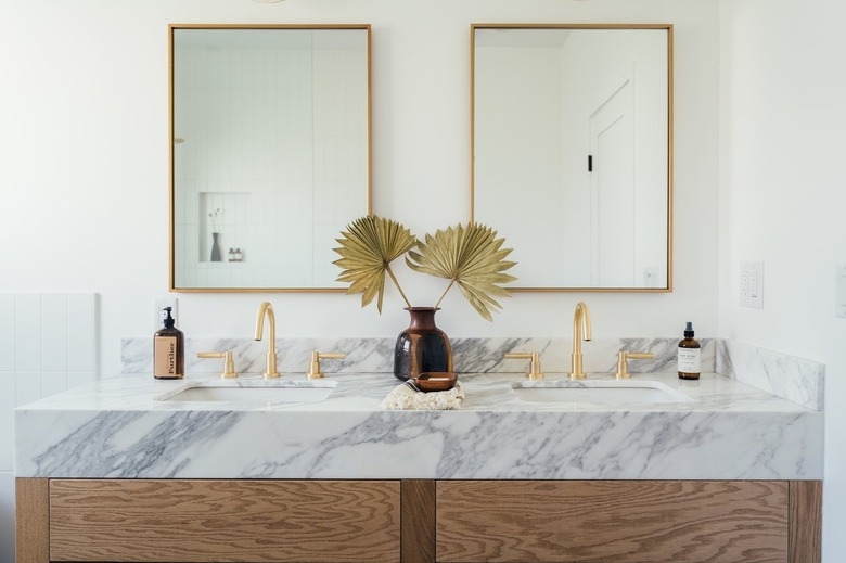 Bathroom Vanity with Mitered Stone Top for Double Sink
