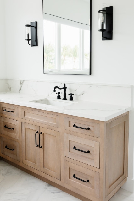 Bathroom Vanity with Shaker Style Cabinets in Light Wood