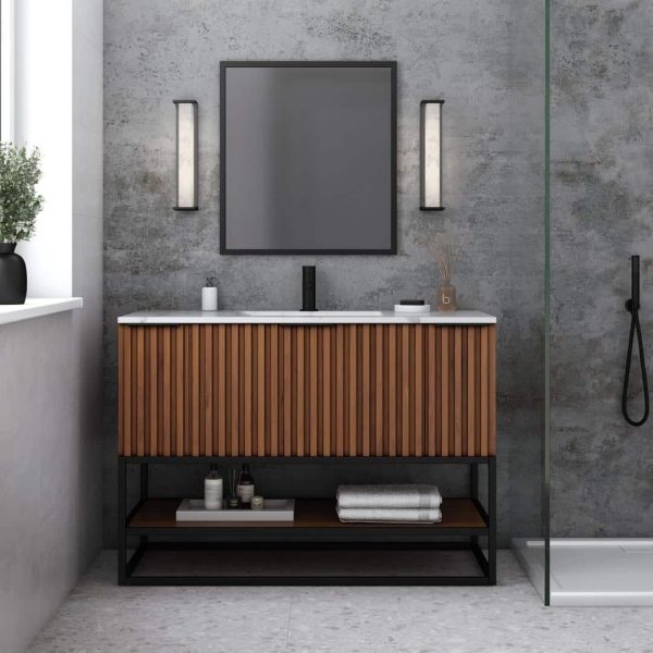 Bathroom Vanity with Vertical Slats and Ribbed Top