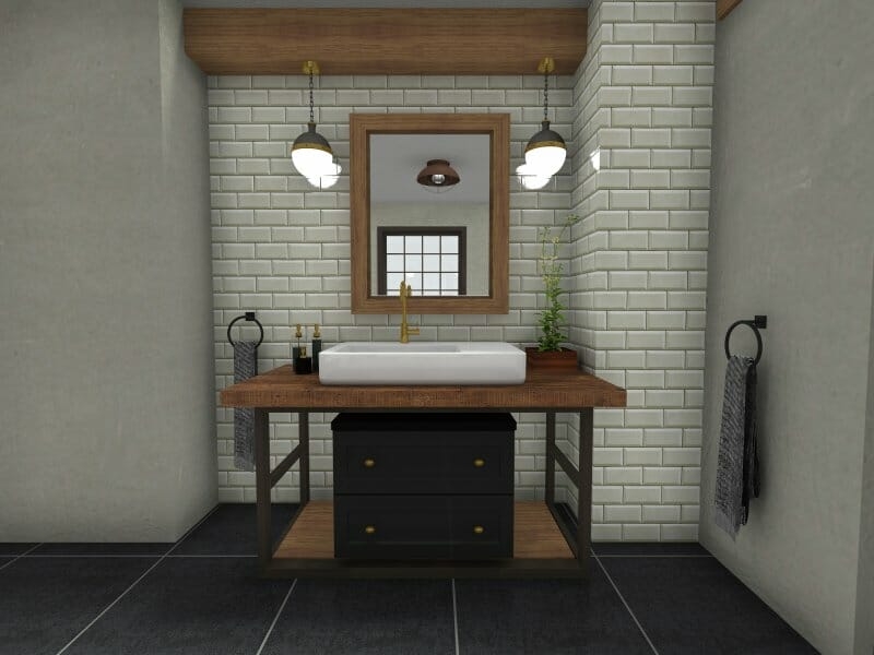 Bathroom Vanity with Vessel Sink and Subway Tile