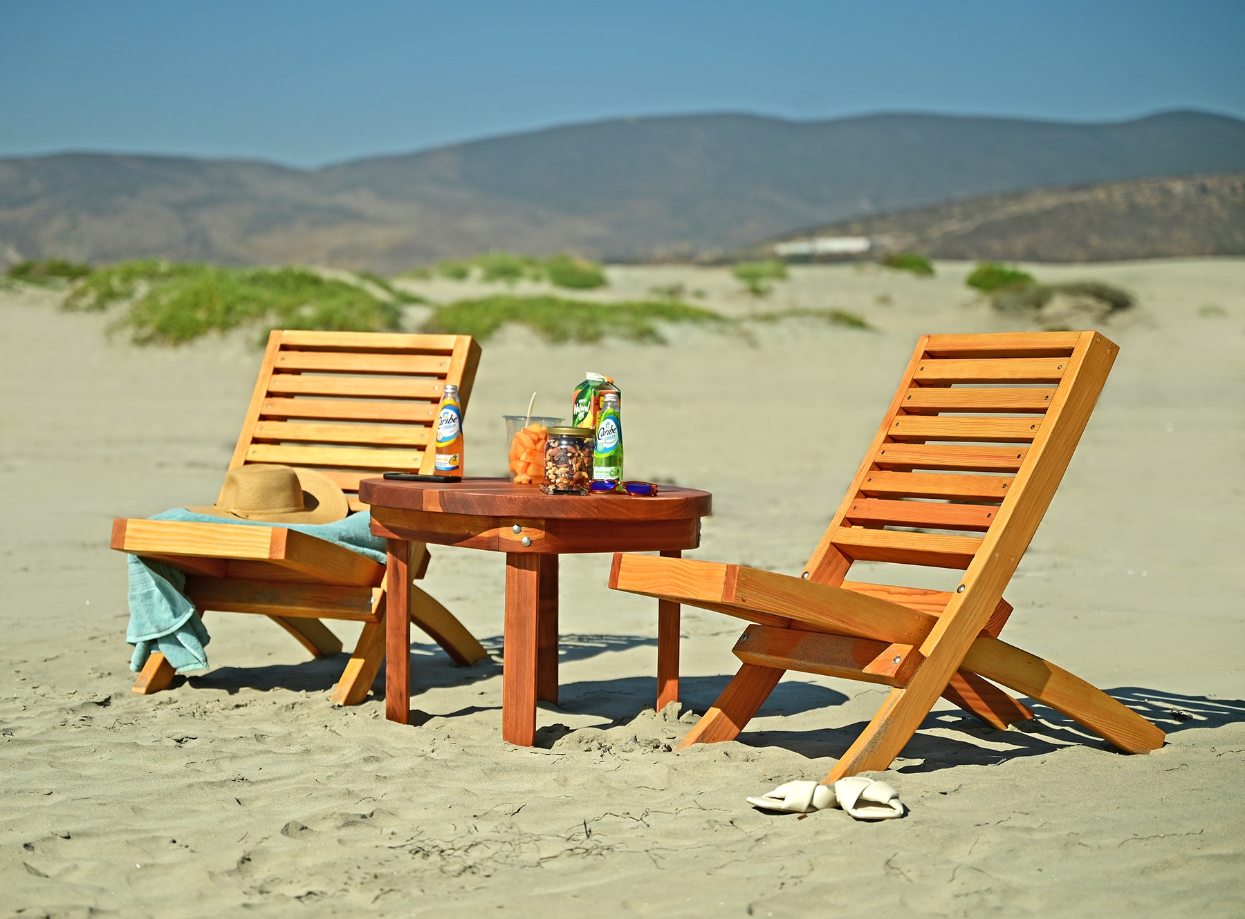 Beach Chair with Low Profile and Warm Wood Lounge Chairs