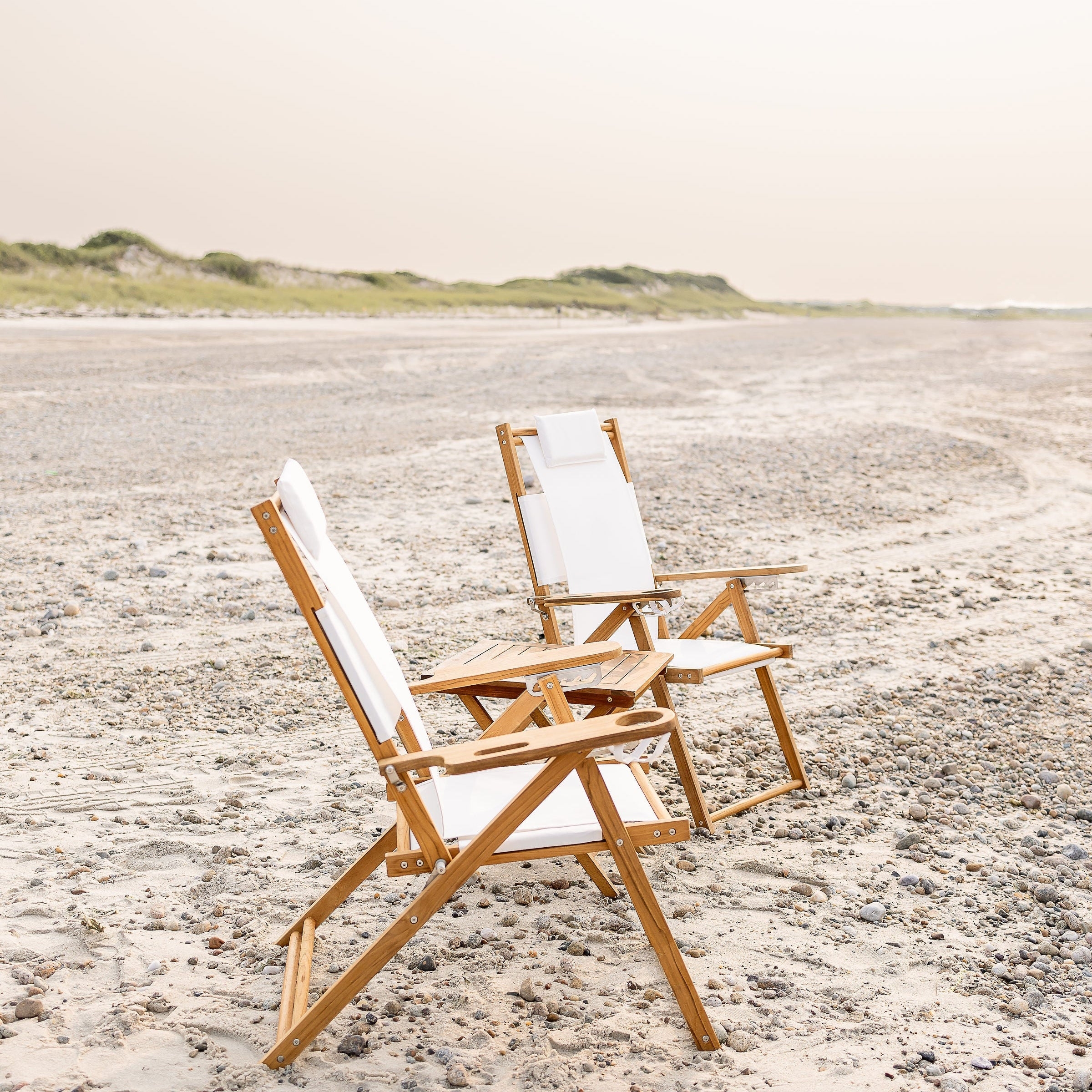 Beach Chair with Side Table Attachment and White Canvas Chair