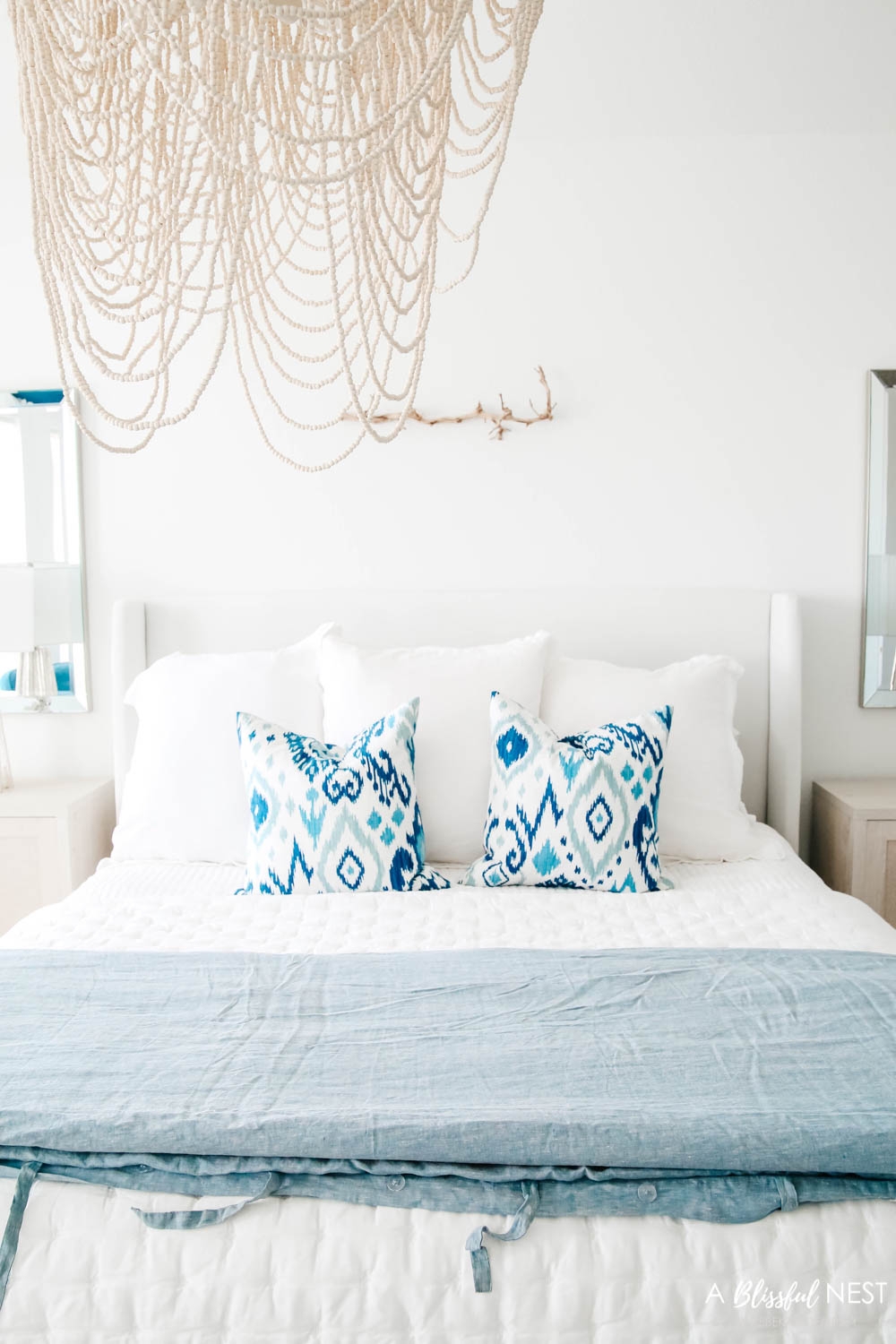 Beaded Chandelier with Oversized Beaded Fixture and Blue Ikat