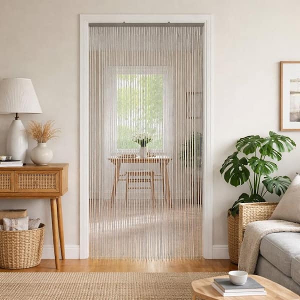 Beaded Curtain 65 Strings Grey Bamboo Room Divider