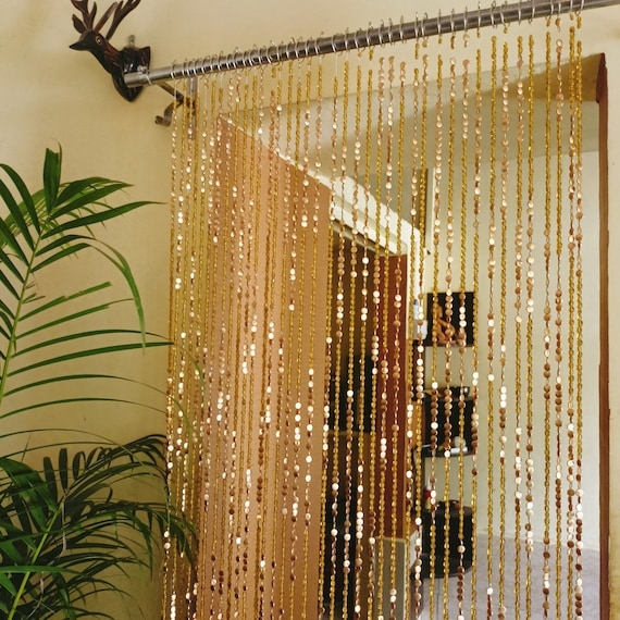 Beaded Curtain Golden Amber Beads Translucent Room Divider