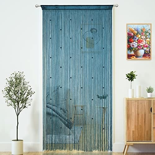 Beaded Curtain Teal Blue Color Decorative Fringe Door Partition