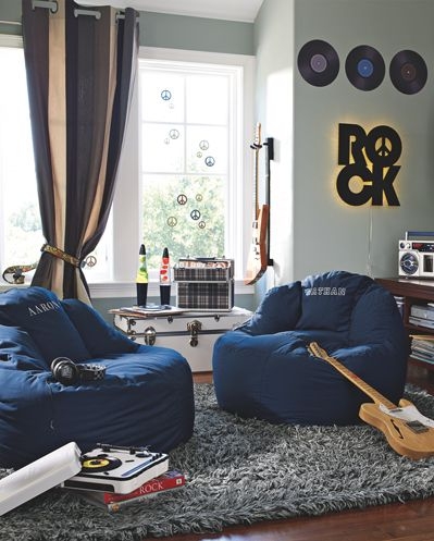 Bean Bag Chair Personalized Navy Upholstery Retro Rock Decor