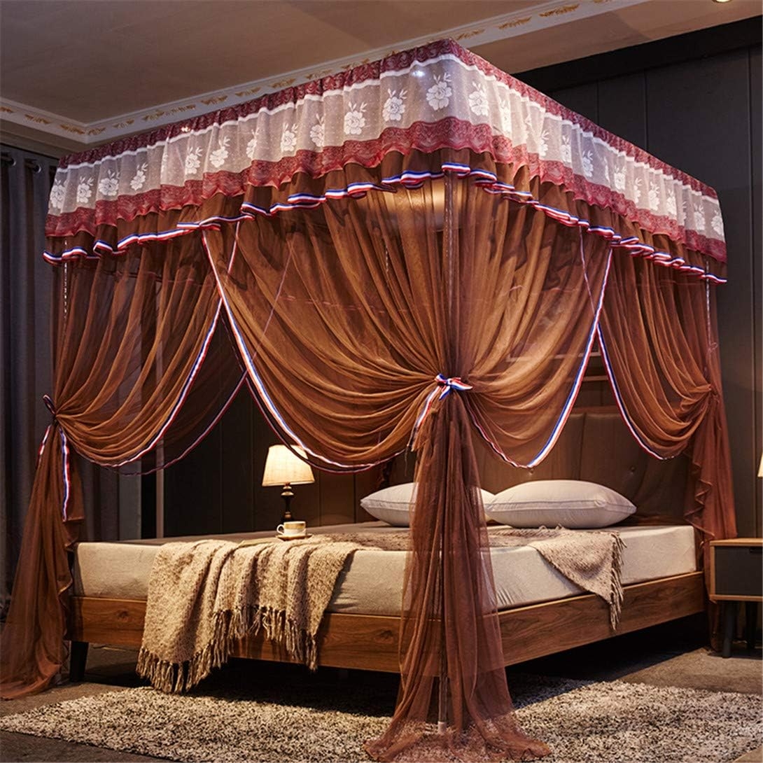Bed Canopy Chocolate Brown Mesh Tiered Lace Valance
