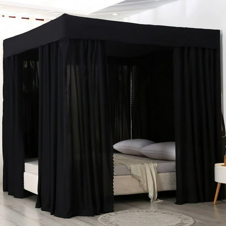 Bed Canopy with Blackout Fabric for Lightproof Bedroom Decor