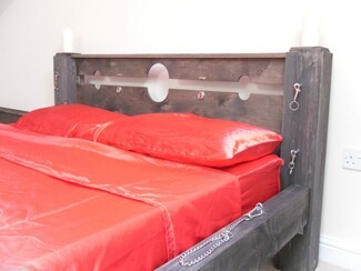 Bed Frame: Chunky Timber Bondage Bed and Metal Chains