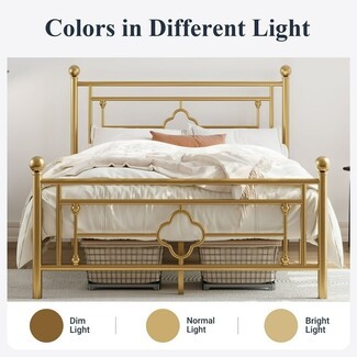 Bed Frame Gold Ornate King with Quatrefoil Detail Finials