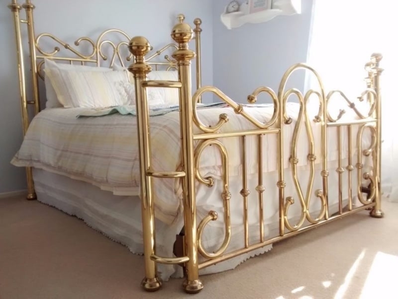 Bed Frame Ornate Metallic Victorian with Scrollwork Details
