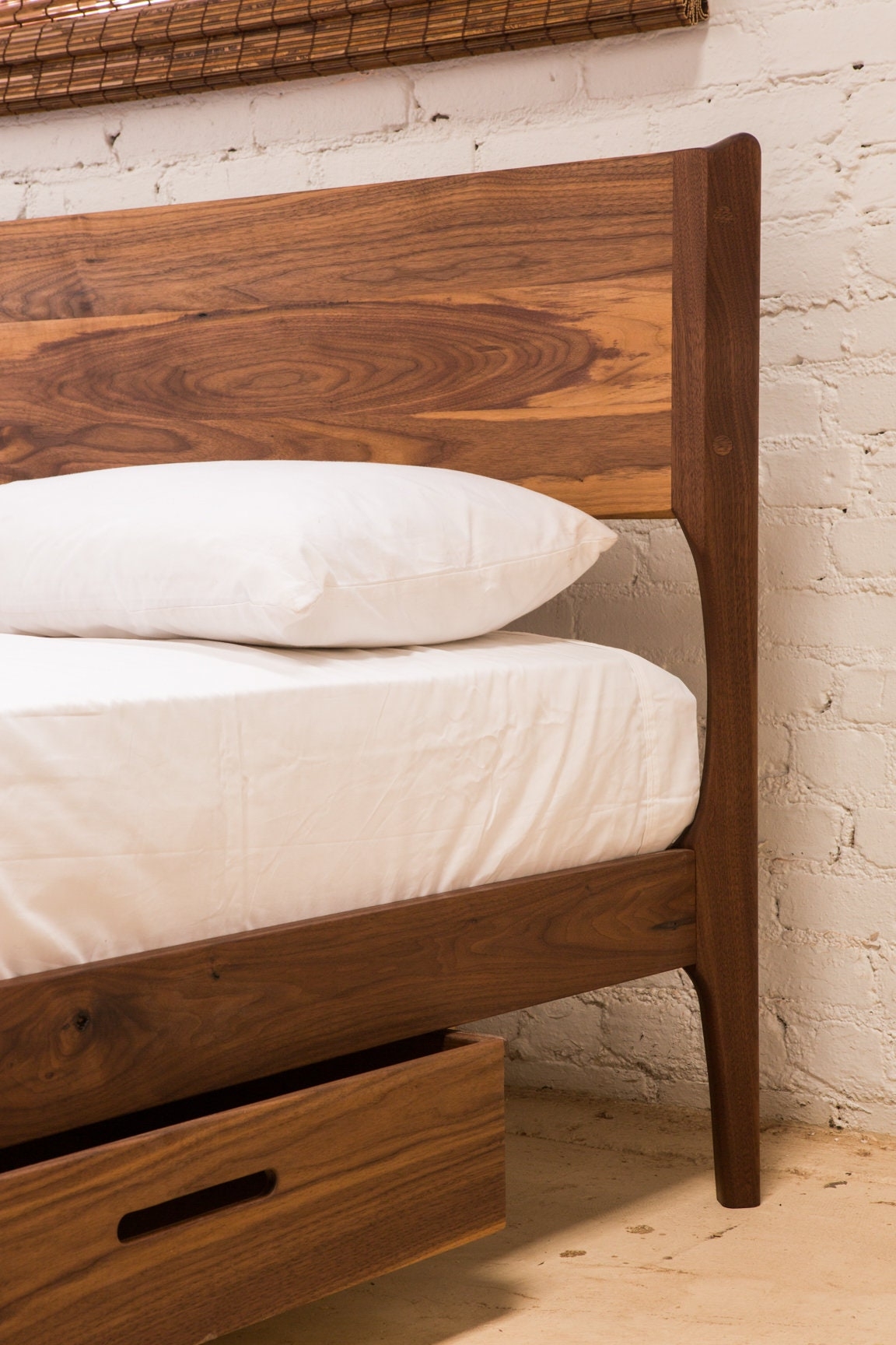 Bed Frame Walnut Finish Integrated Handle | Modern Heirloom Bed