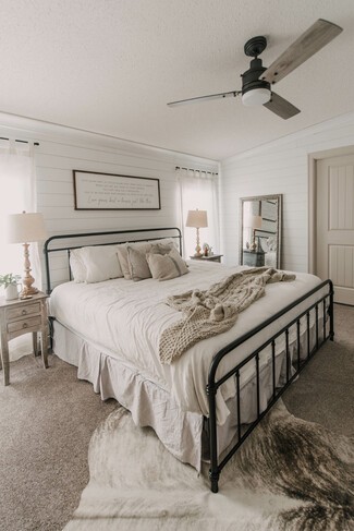 Bed Frame with Black Metal and Farmhouse Shiplap Bedroom