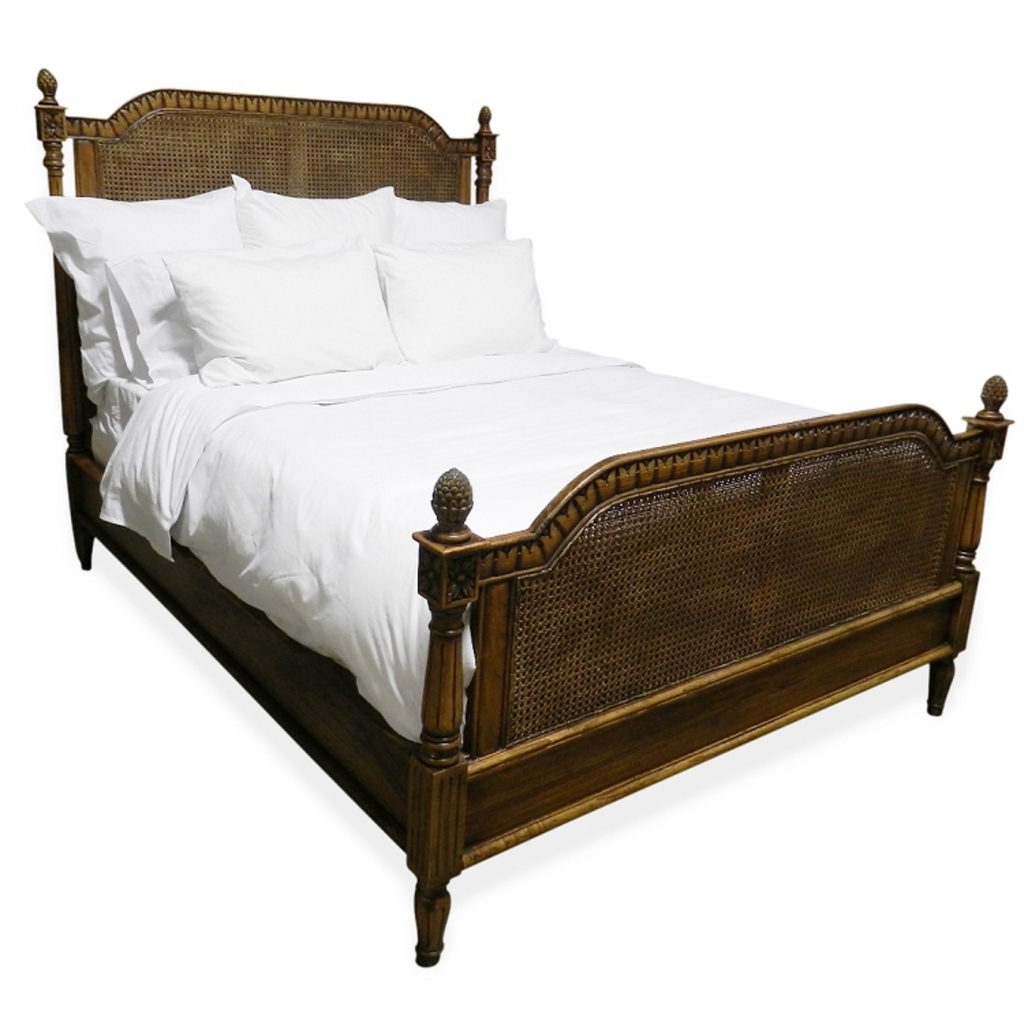 Bed Frame With Cane Insets and Pineapple Finials