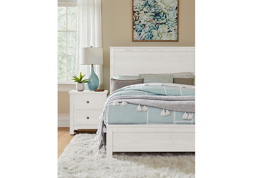 Bed Frame with Whitewashed Grain and Paneled Headboard