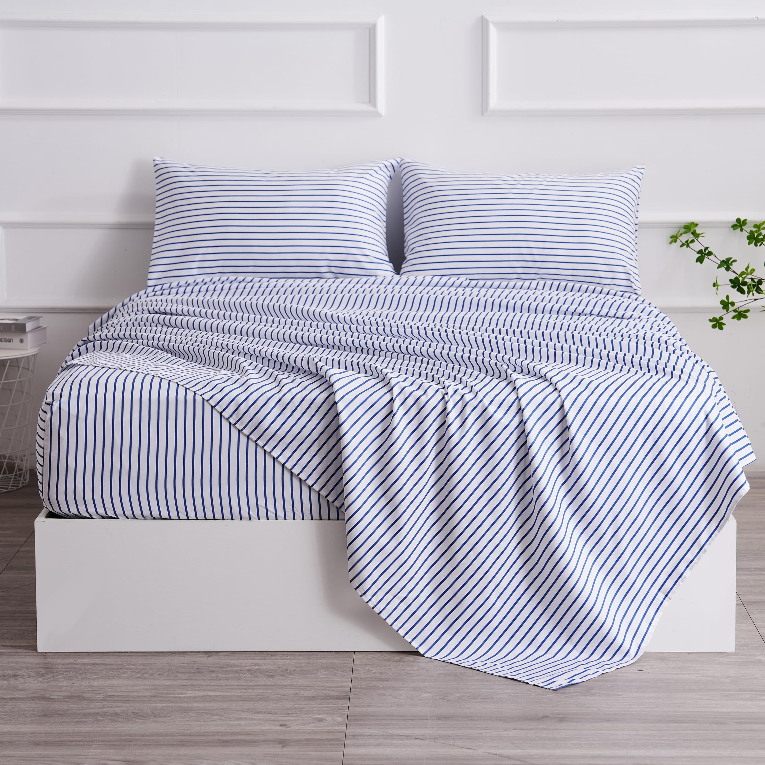 Bed Sheet Set Blue Pinstripe Pattern Nautical Sheets