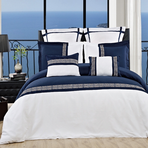 Bedding Set 7 Piece Collection with Greek Key Embroidery