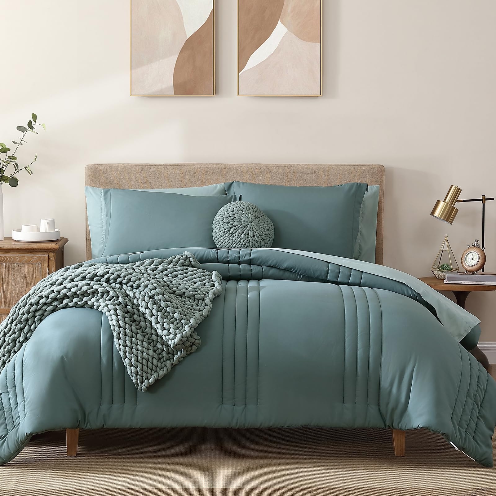 Bedding Set Channel Quilted Teal Green Chunky Knit Styling