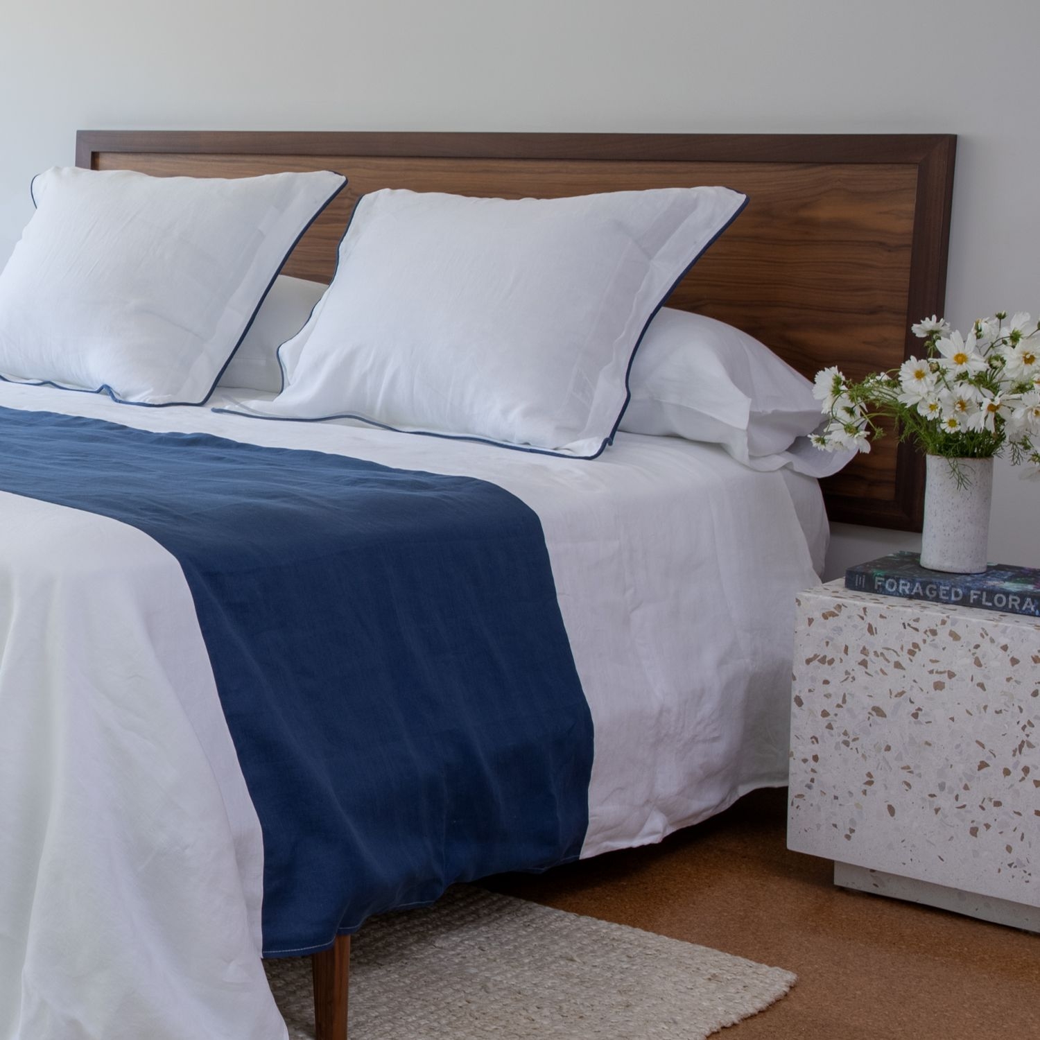 Bedding Set featuring Linen Bed Runner and Walnut Styling